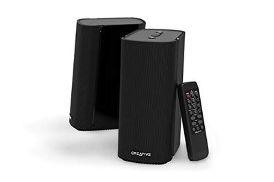 Creative T100 Enceintes de bureau Hi-Fi 2.0 compactes pour ordinateurs portables et de bureau avec Bluetooth 5.0, AUX-in 3,5 mm, entrée optique, USB FLAC, 40 W RMS, puissance de crête 80W - Noir
