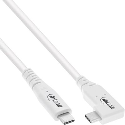 InLine Cavo USB 4, 240 W, cavo di ricarica USB-C a USB-C, ad angolo singolo, PD 3.1, 40 Gb/s, 8K a 60Hz, Thunderbolt 3, per schermi, dischi rigidi, schede grafiche, smartphone e altro, 1 m, bianco,