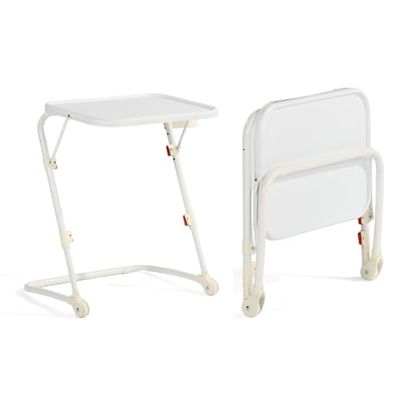 MEUBLE COSY Opvouwbare bureau, bedtafel, in hoogte verstelbaar, koffietafel, zonder montage, voor kantoor, woonkamer, slaapkamer, werkkamer, met bekerhouder, wit