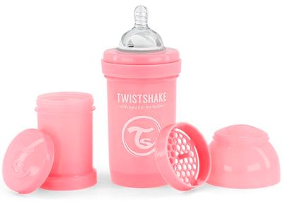 Twistshake Biberão anticólicas com cetina fluxo lento de silicone para bebés, garrafa para beber leite, 180 ml, sem BPA, 0 meses, rosa pastel