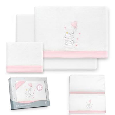 Interbaby Beddengoedset voor kinderbed, 50 x 80 cm, baby - winterbeddengoed van coralina-stof - model olifant ballon hart - bevat laken + laken + kussensloop