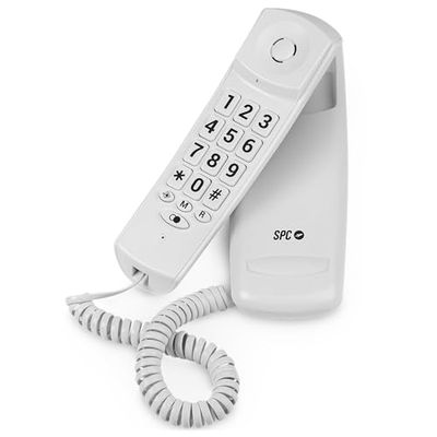 SPC Original Lite 2 – Téléphone Fixe de Bureau ou Mural, Compact et Facile à Utiliser, Signal Lumineux, 10 mémoires indirectes, Grandes Touches, Fonction Rappel - Blanc