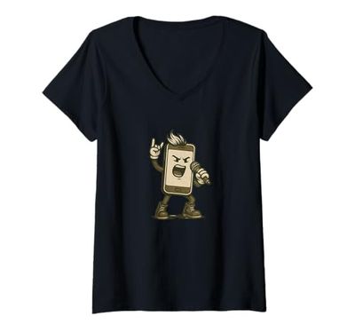 Mujer Divertido disfraz de estrella de rock para teléfonos inteligentes para amantes de la tecnología Camiseta Cuello V