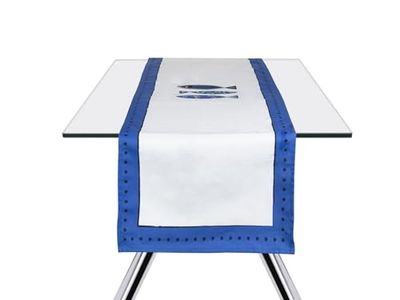 Excelsa Ocean Toalha de mesa Runner, algodão, cor branca e azul, 45 x 140