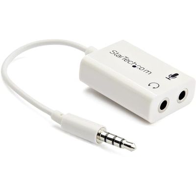 StarTech.com Adaptador de auriculares com microfone Mini-Jack 3,5 mm 4 pinos para conectores de auriculares e microfone - M a 2 x H branco