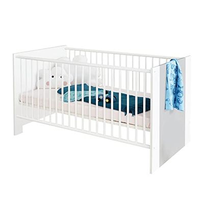 trendteam smart living Lit d'enfant avec trois cadres réglables et trois barreaux amovibles, Pia, 78 x 83 x 143 cm, Gris clair/Blanc