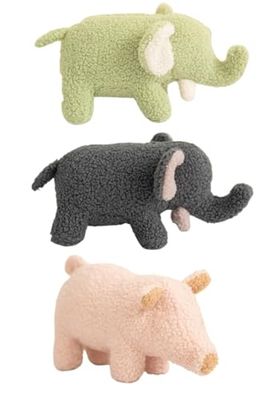 Set 3 peluches infantiles bebe formado por elefante verde, cerdo rosa y elefante gris y rosa