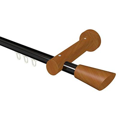 Flairdeco - Asta per Tenda a 1 Via, 20 mm di Diametro, Tipo Konus, Alluminio/Legno, Nero/ciliegio Laccato, 120 cm