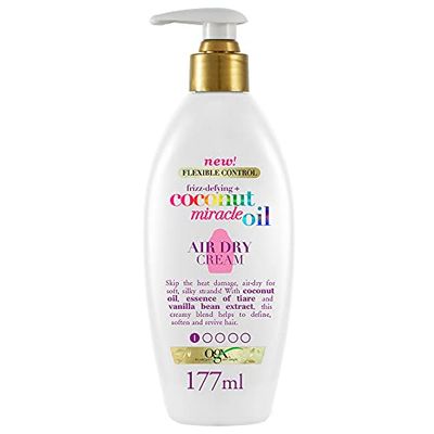 OGX Crema Capelli Frizz Defying + Coconut Miracle Oil Air Dry Cream, Crema idratante capelli per un'asciugatura all'aria effetto anticrespo, Trattamento capelli danneggiati, secchi o crespi, 177 g