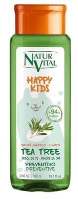 NaturVital - Shampoo Happy Kids Tea Tree per bambini, per bambini e ragazze, con estratto di Tea Tree biologico certificato biologico, naturale e ipoallungenico, senza parabeni, coloranti e siliconi,