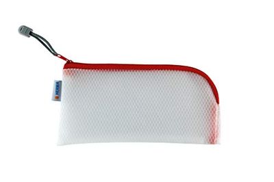 HERMA 20002 Zip Cosmetic Bag, transparent (23 x 11 cm) small zippered travel pouch for mobile phone, charging cable, cosmetics, pens, keys, clear toiletry bag with zipper in red