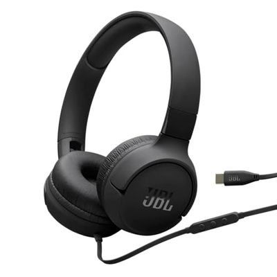 JBL Tune 520 C, Casque Filaire Supra-auriculaire Confortable avec Micro, Son Pure Bass, préréglages EQ, connectivité USB-C, Design Pliable et câble Anti-nœuds, Noir