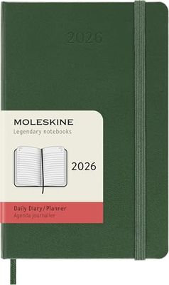 Moleskine Daily Planner, Daily Agenda 2026 12 Months, With Hard Cover and Elastic Closure, Pocket Size 9x14, Green Color