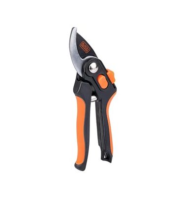 BLACK+DECKER Cisaille de Jardin - Ciseaux à Bois - Secateur de Jardin avec Lames en acier trempé - Branches d'un Diamètre de 13 mm - Taille 20,3 cm - Acier - Noir/Orange