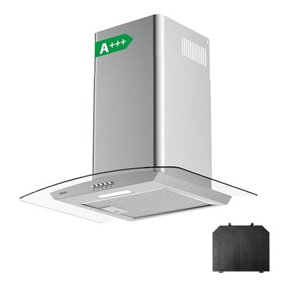 Ciarra CBCS6506B Classe A+++ Hotte Aspirante 60cm 650 m³/h - Hotte Cheminée - 3 Vitesses – Evacuation et Recyclage -avec Filtre à Charbon- Inox