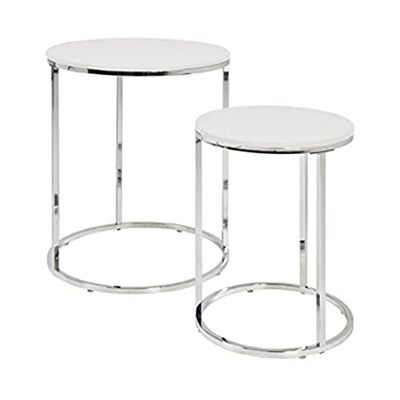 HAKU Möbel Conjunto de 2 mesas laterais cromado, branco, MDF, metal - Dim. : AL 40/50 cm x diâmetro 30/40 cm, estilo: Moderno