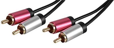 Pro Signal PSG3198-1M Slim 2x Phono (RCA) Plug to 2x Phono Plug Lead with Aluminium Head shells, 1m Black