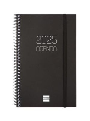 Finocam - Agenda Spiral Opaque 2025 Settimana Vista Orizzontale Gennaio 2025 - Dicembre 2025 (12 mesi) Nero Catalano