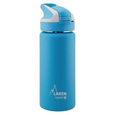Laken herbruikbare thermische fles top van roestvrij staal met automatische dop en veiligheidssluiting, 500 ml, lichtblauw