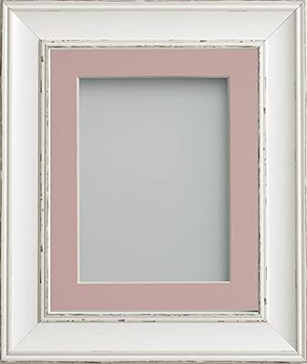 Frame Company Brooke Antique White Photo Frame, Pink Mount, 12x12 for 10x10 inch, fitted with perspex