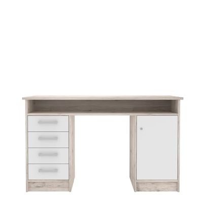 Forte Net 106 4 tiroirs et 1 Porte en Bois de chêne Sable/Blanc, 8 x 55 cm, Bureau 126 x 75,8 x 55 cm