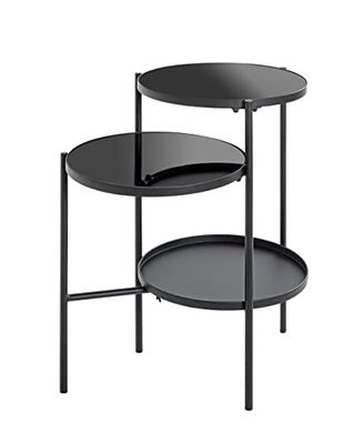 HAKU Möbel Bijzettafel zwart, Metaal, veiligheidsglas - Maat: B 56 cm x H 71 cm x D 39 cm, Stijl: Modern