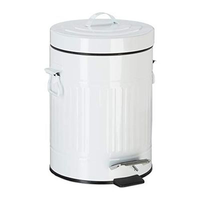 Relaxdays caixote do lixo cozinha e casa de banho com pedal de estilo vintage, metal, branco, 5 l.