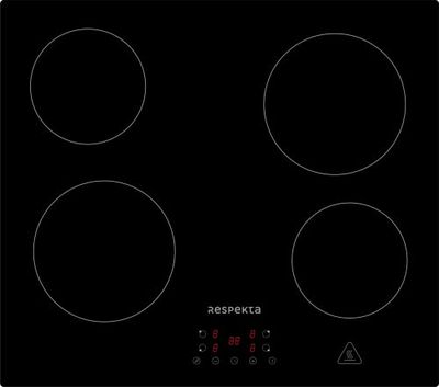 Respekta Table de cuisson vitrocéramique autarcique | Table de cuisson encastrable sans cadre avec 4 plaques | 9 niveaux de puissance | Sécurité enfants | 60 cm | en noir | KM 4400-28