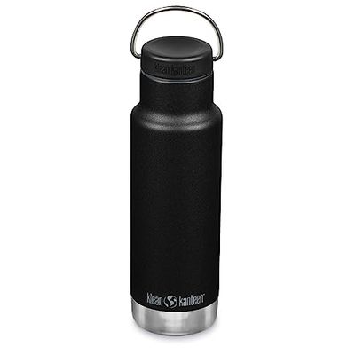 Klean Kanteen Classic - Borraccia termica con tappo ad anello, in acciaio inox, per bevande calde e fredde, lavabile in lavastoviglie, colore nero, 350 ml