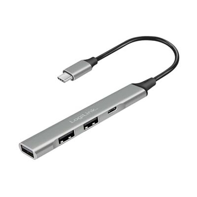 LogiLink UA0416 - Hub USB-C (USB 3.2 Gen1) de 4 Puertos en diseño Delgado, con sobrecorriente, sobretensión, protección de Corriente Trasera, Carcasa de Aluminio