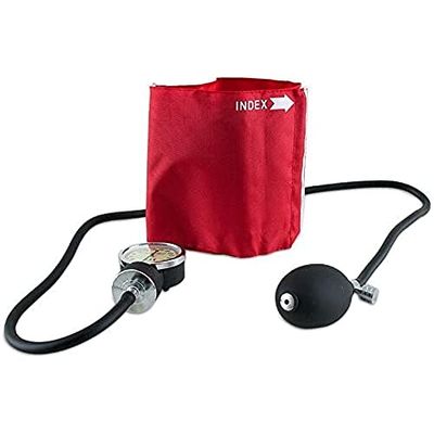 QUIRUMED - Esfigmomanómetro Aneroide | Brazalete Superficie Fluorescente | Fácil de Usar y Resistente | Medición Precisa 0~300mmHg | Normas EN 1060-1/2, Rojo, Polipropileno