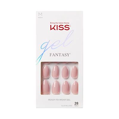 KISS Gel Fantasy Collection Glue-On Manicure Kit, Rock Candy, Long Length Coffin Fake Nails Includes 28 False Nails, Nail Glue, Nail File, and Manicure Stick