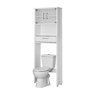 Topkit Mobili da Bagno sopra WC Gala 8950 Mobiletto del Bagno sopra la Toilette. con 2 Ante in Vetro Traslucido, temperato 5 mm. con Cerniere in Metallo. Colore Bianco