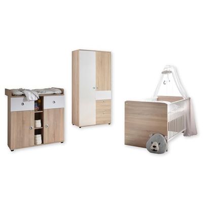 Stella Trading Wiki Ensemble Complet de Meubles pour Chambre, Aspect chêne Sonoma/Blanc, 3 pièces, composé d'une Armoire, d'un lit de bébé et d'une Commode à Langer, Matériau : Bois, Komplett-Set 2