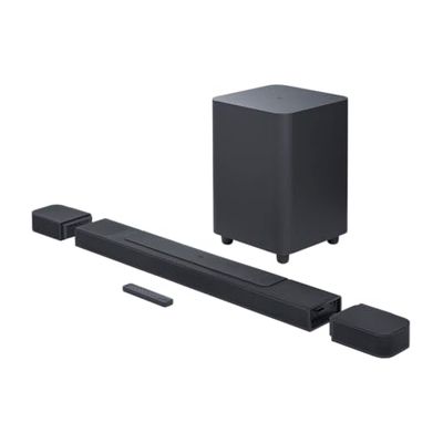 JBL Bar 1000, Soundbar a 7.1.4 Canali per TV con Casse Altoparlanti Surround Rimovibili a Batteria, Dolby Atmos, MultiBeam e DTS:X, Connessione HDMI eARC, 880 W, Nero, Spina AC UE (tipo C)