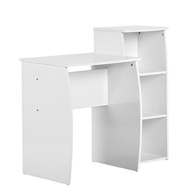 MEUBLE COSY Computerbureau met opbergplanken werkstation studentenstudieschrijftafel voor thuiskantoor, slaapkamer, hoek, wit, 60x50x73/40x33x89cm