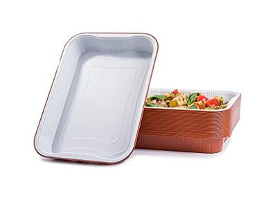CONTITAL AS223000 | Bandejas de aluminio lacado para 10 porciones, blanco/cobre extrarrígidas | Recipientes con tapa para microondas y para llevar | bandejas desechables de aluminio para alimentos