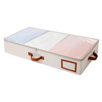AiQInu Underbed Storage Box with Lid, 75 x 42 x 16 cm Oxford Foldable Clothes Storage Bag with Viewing Window for Duvets, Clothes, Duvets, Bedding, Pillows, Blankets