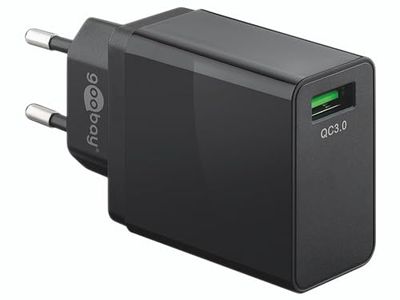 Goobay Cargador USB 44954 Quick Charge (QC 3.0) de 18 W, Cargador rápido Que Carga hasta 4 Veces más rápido, Color Negro