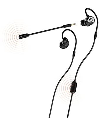SteelSeries Tusq - Słuchawki douszne mobilne do gier - podwójny mikrofon ze zdejmowanymi rękawami - ergonomiczne słuchawki zawieszone - do urządzeń mobilnych - czarny