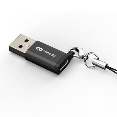 conecto Adaptateur USB-C vers USB-A, Transfert de données 480 Mbps, OTG, Charge Rapide 15W 3A, pour iPhone, Samsung Galaxy, Google Pixel et Autres, Aluminium/Noir