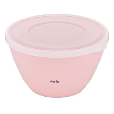Emsa K32517 Prep&Bake Plastic Mixing Bowl 1.7 L with Preservative Lid for Storage in The Fridge | Non-Slip Base | Perfect Stability When Mixing | Dishwasher Safe | Pink