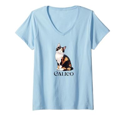 Donna Beautiful Art Illustration Calico Cat Lover Maglietta con Collo a V