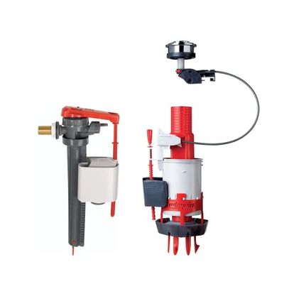 Wirquin 10724144 Set di meccanismo a doppia caccia Easy e valvola galleggiante con alimentazione laterale Jollyfill, grigio e rosso