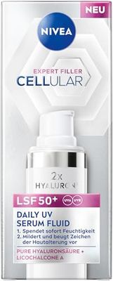 NIVEA Cellular Expert Filler hyaluronserum med SPF 50+, lätt och snabbt absorberande serum med ren hyaluron, ansiktsvård för släta rynkor, daglig UV-serum vätska (30 ml)