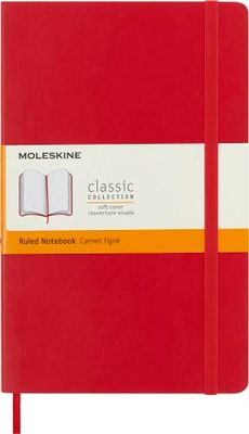 Moleskine - Carnet de Notes Classique Papier à Rayures - Journal Couverture Souple et Fermeture par Elastique - Couleur Rouge Écarlat - Taille Grand Format 13 x 21 cm - 240 Pages