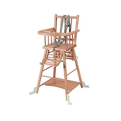 Chaise Haute Bébé Traditionnelle Transformable Barreaux sans Tablette Amovible Marcel, Bois Naturel Finition Vernis