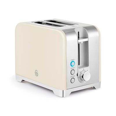 Swan ST19031CRM Solace 2 Slice Toaster, Premium Stainless Steel with a High Gloss Finish, 7 Browning Levels, Defrost, Reheat and Cancel Functions, Non-Slip Feet, Self-Centring Function, 930W, Cream