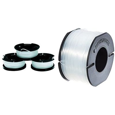 BLACK+DECKER Lot de 3 Bobines de Rechange pour Coupe-Bordures, 3 x 10 m de Fil en Nylon, Fil de ⌀1,5 mm, A6485-XJ & Bobine de Rechange pour Coupe-Bordures, 50 m de Fil en Nylon, Fil de ⌀1,5 mm