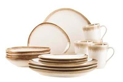 MÄSER 931991 La Sinfonia - Vajilla moderna para 4 personas con diseño único y degradado de beige a blanco crema, 16 piezas, diseño vintage, gres
